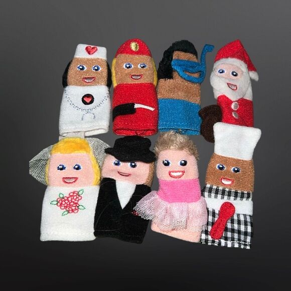 Lot of 21 Finger Puppets Animals & People Fireman Shark Bride Groom Turtle Frog - Picture 2 of 8